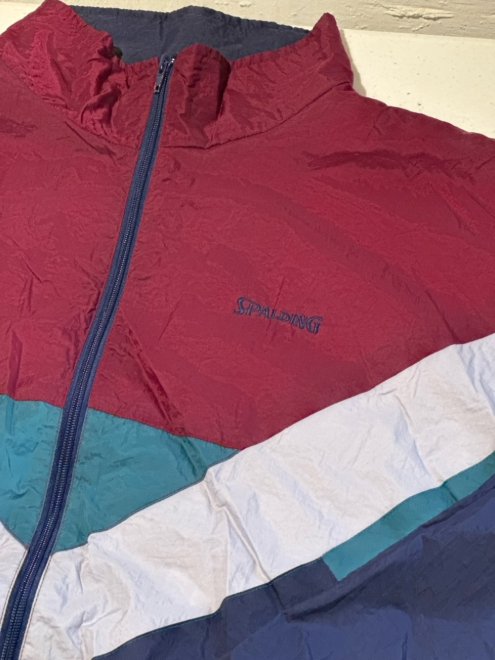 Spalding Men's Windbreaker Jacket - Burgundy & Teal Colorblock